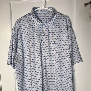 Rhoback Polo XXL – Blue Pickup Truck Print – Worn, Still Great!